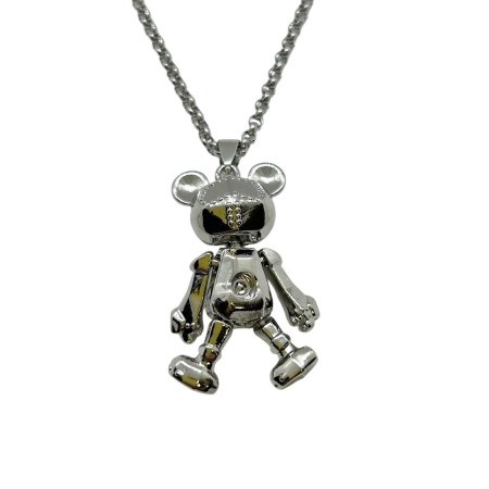 necklace steel silver bear